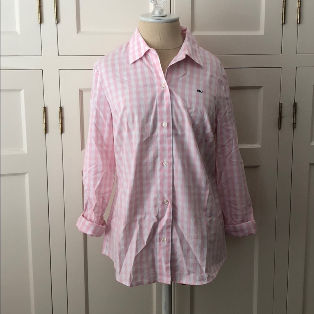 VINEYARD VINES pink and white checkered button up